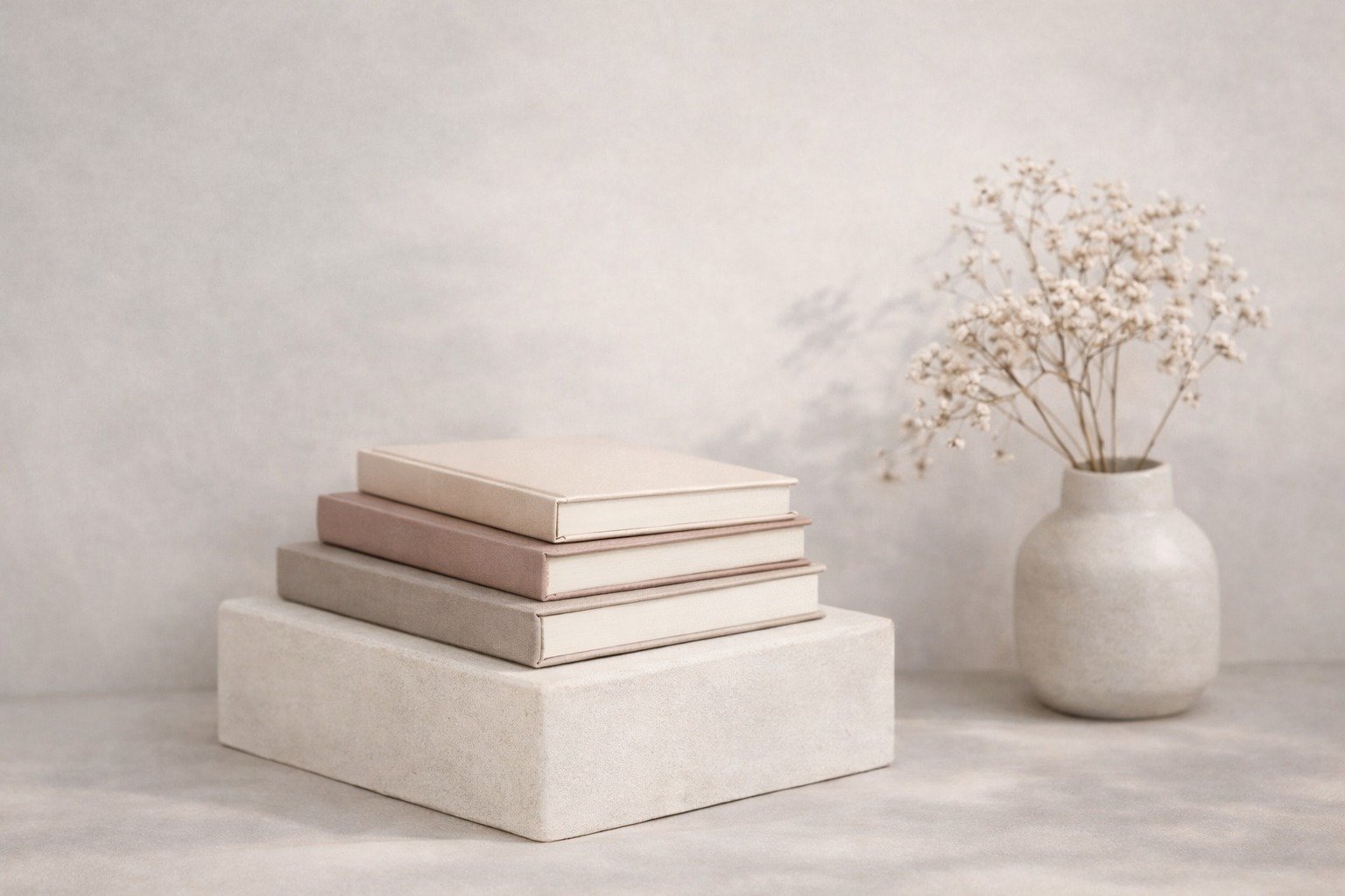 A soft editorial still life with paper goods and studio details.